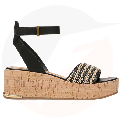 Women's Wedges with black striped sole and sole made of natural soft wood, extremely comfortable